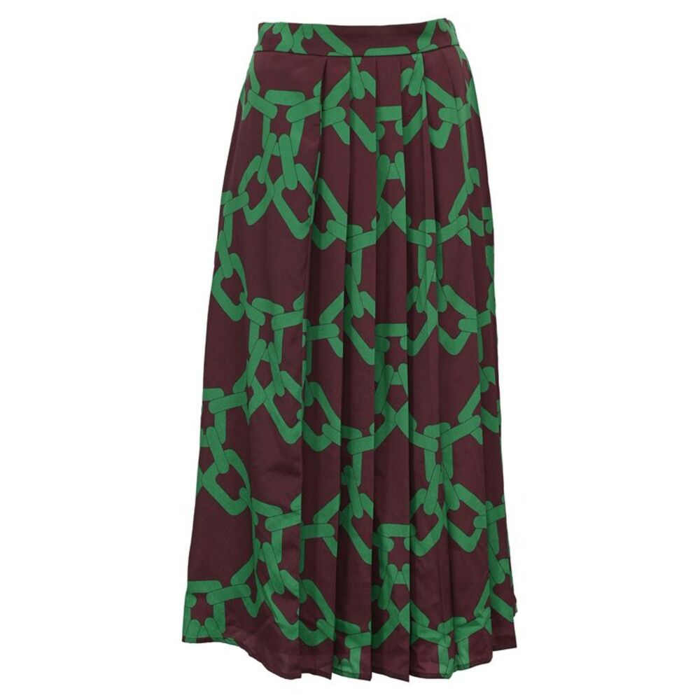 MSGM Chain-Print Pleated Midi Skirt in Multicolor Polyester